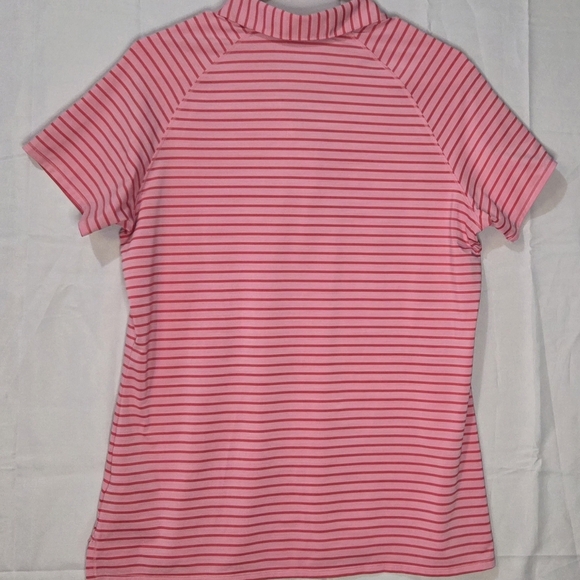 Women's Adidas Large Pink Striped Polo Preppy Athleisure Golf Top Large - Picture 5 of 6